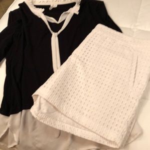 Elle black tie top with white block bottom